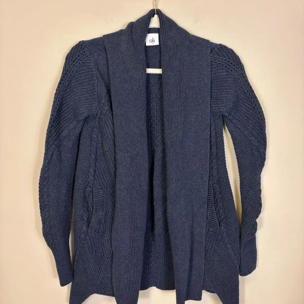 Cabi Blue Cotton‎ Knit Open Countryside Cardigan Sweater Style# 3014 Small